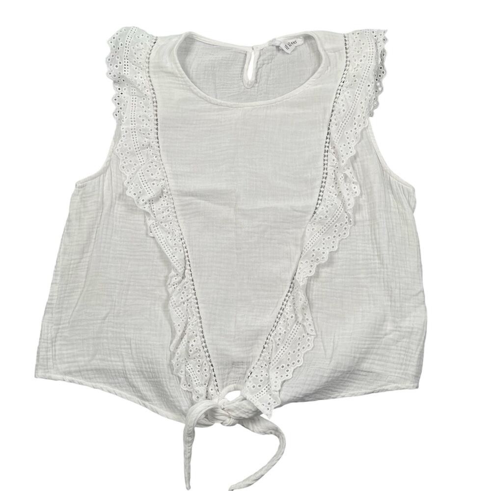Tribal Jeans Top Large White Sleeveless Tie‎ Front Cotton Muslin Gauze Boho Lace